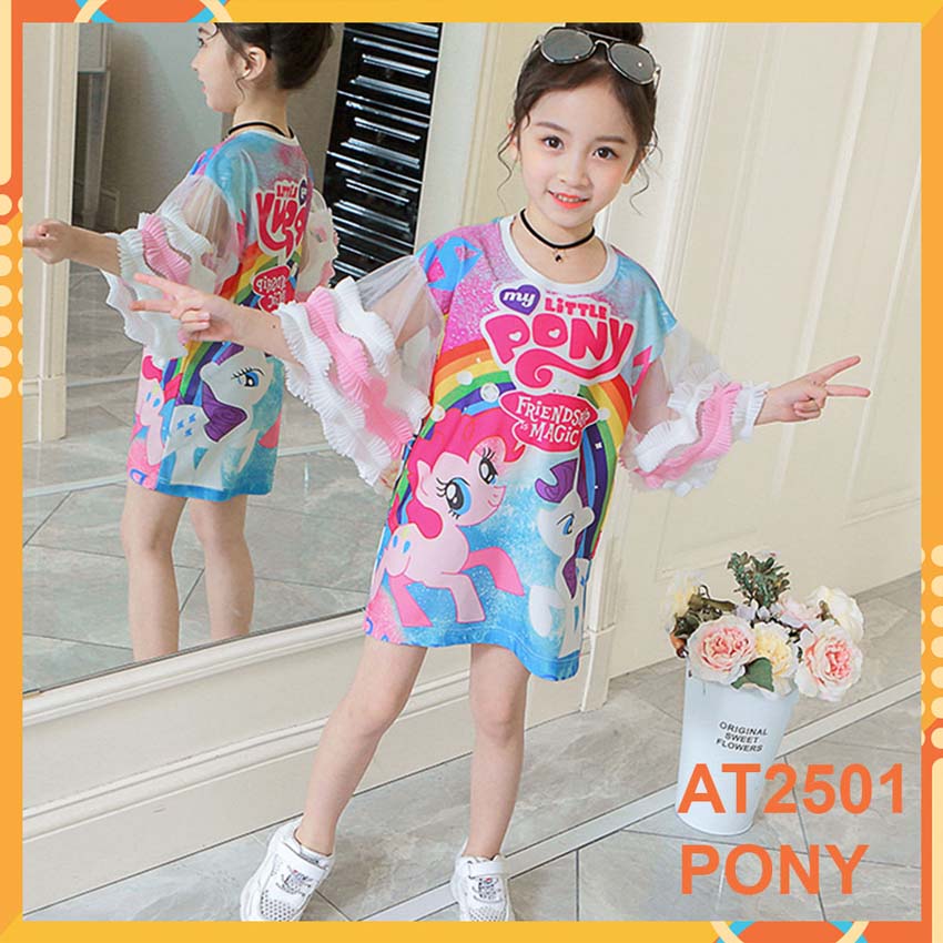 Đầm thun 3d ngựa pony cho bé gái đến 45kg