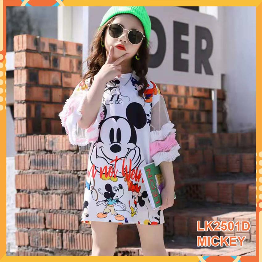 Đầm thun 3d Chuột Mickey cho bé gái đến 45kg at2501D