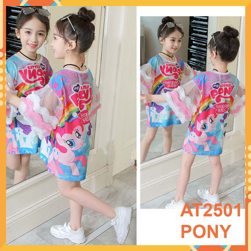 Đầm thun 3d ngựa pony cho bé gái đến 45kg
