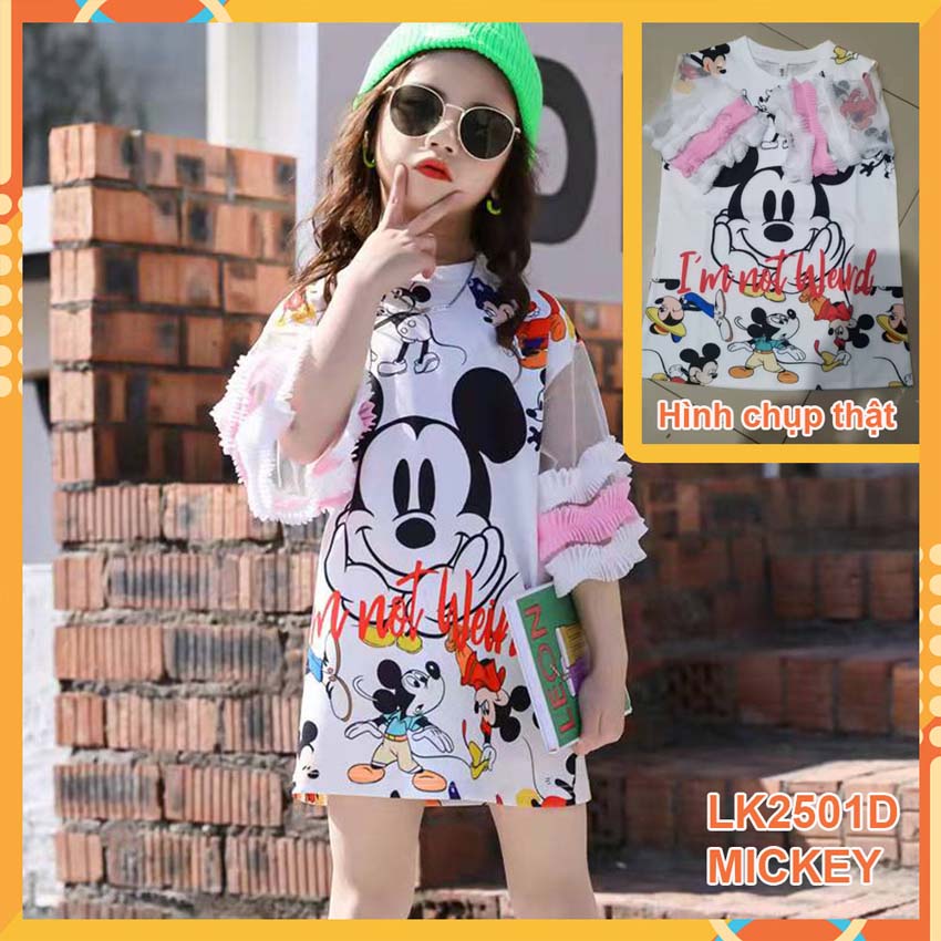 Đầm thun 3d Chuột Mickey cho bé gái đến 45kg at2501D