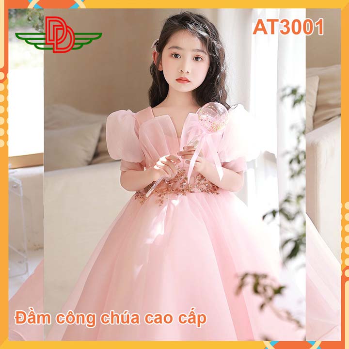 Đầm công chúa bé gái xòe tự nhiên cao cấp hồng-at3001