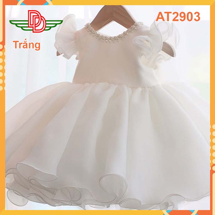 Đầm công chúa bé gái-xòe cao cấp-màu trắng-at2903