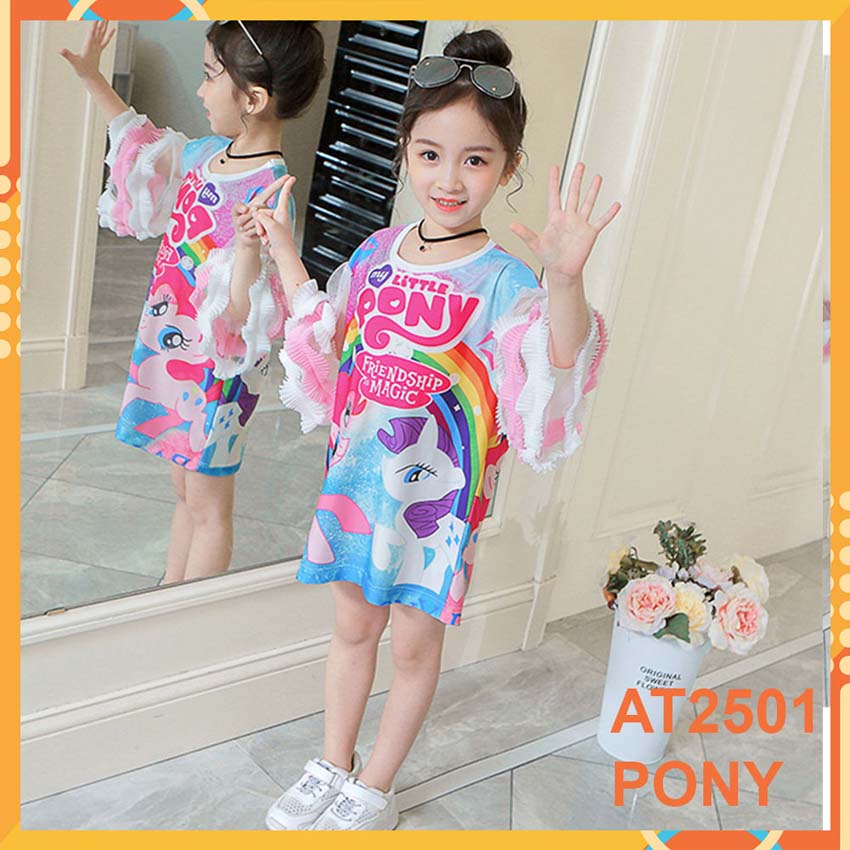 Đầm thun 3d ngựa pony cho bé gái đến 45kg