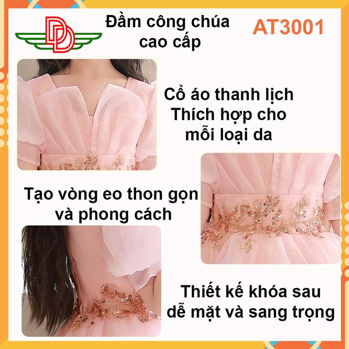 Đầm công chúa bé gái xòe tự nhiên cao cấp hồng-at3001