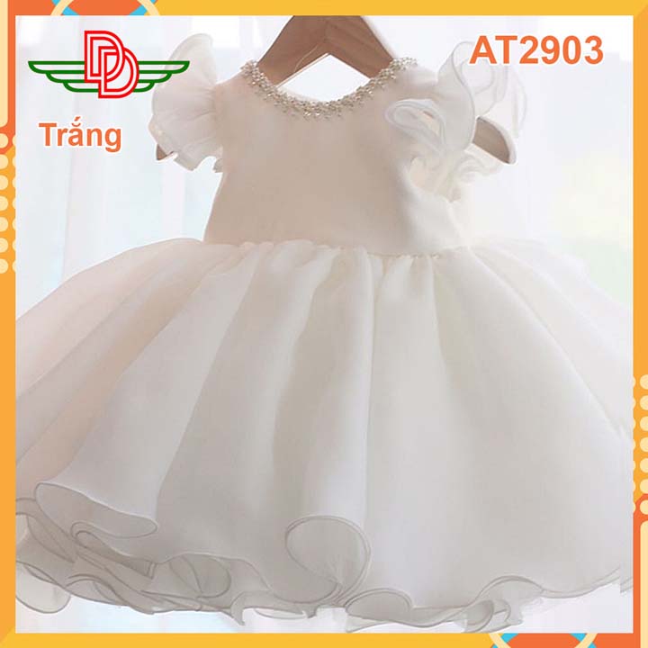 Đầm công chúa bé gái-xòe cao cấp-màu trắng-at2903