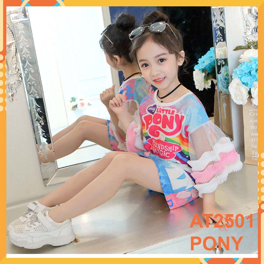 Đầm thun 3d ngựa pony cho bé gái đến 45kg