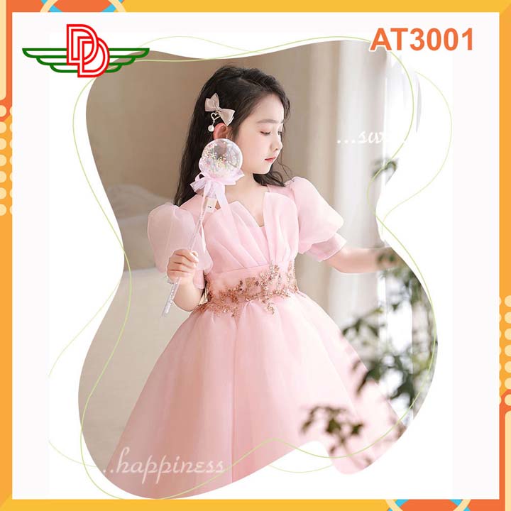 Đầm công chúa bé gái xòe tự nhiên cao cấp hồng-at3001
