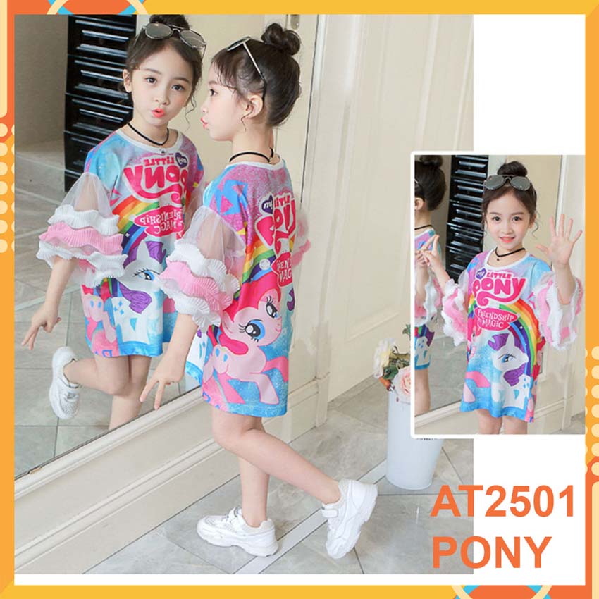 Đầm thun 3d ngựa pony cho bé gái đến 45kg