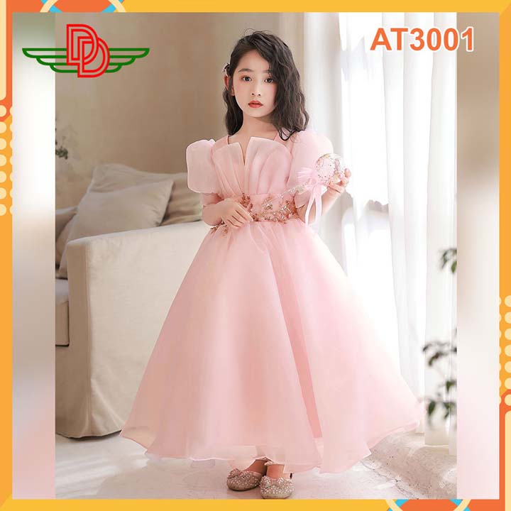 Đầm công chúa bé gái xòe tự nhiên cao cấp hồng-at3001