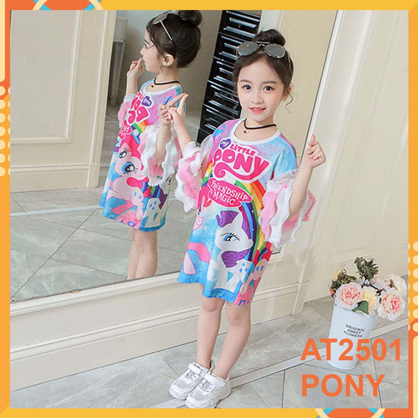 Đầm thun 3d ngựa pony cho bé gái đến 45kg