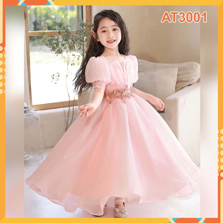 Đầm công chúa bé gái xòe tự nhiên cao cấp hồng-at3001