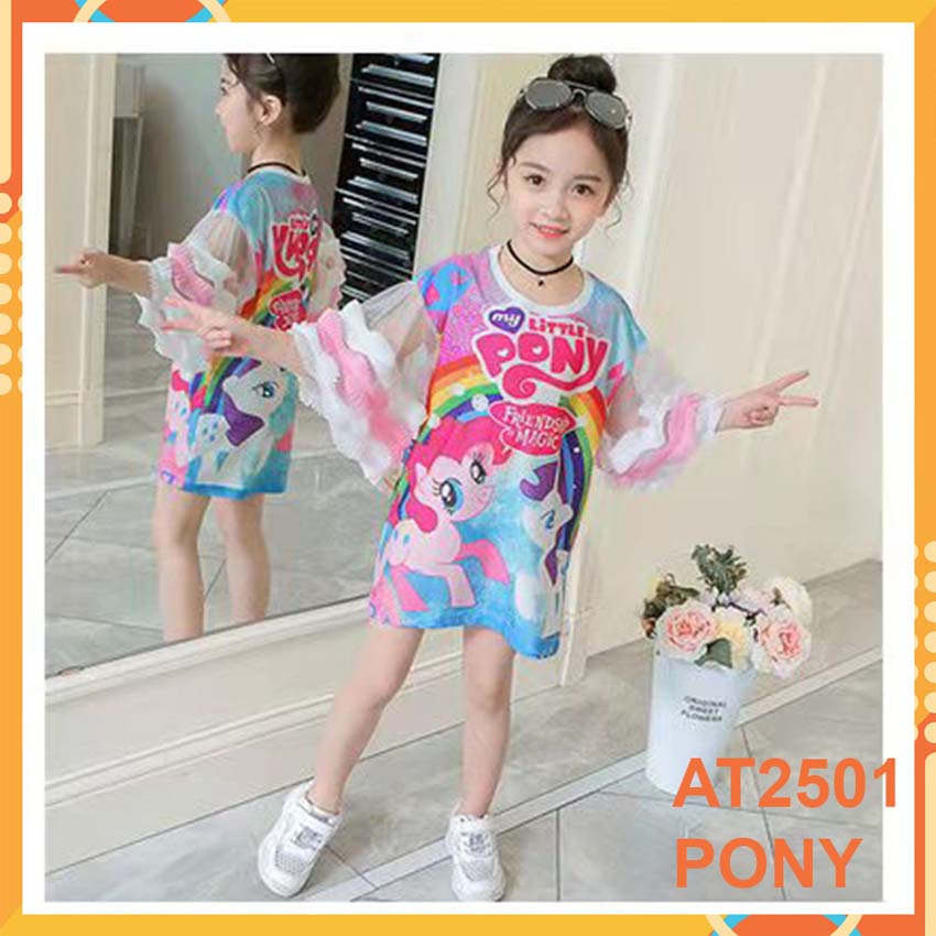 Đầm thun 3d ngựa pony cho bé gái đến 45kg