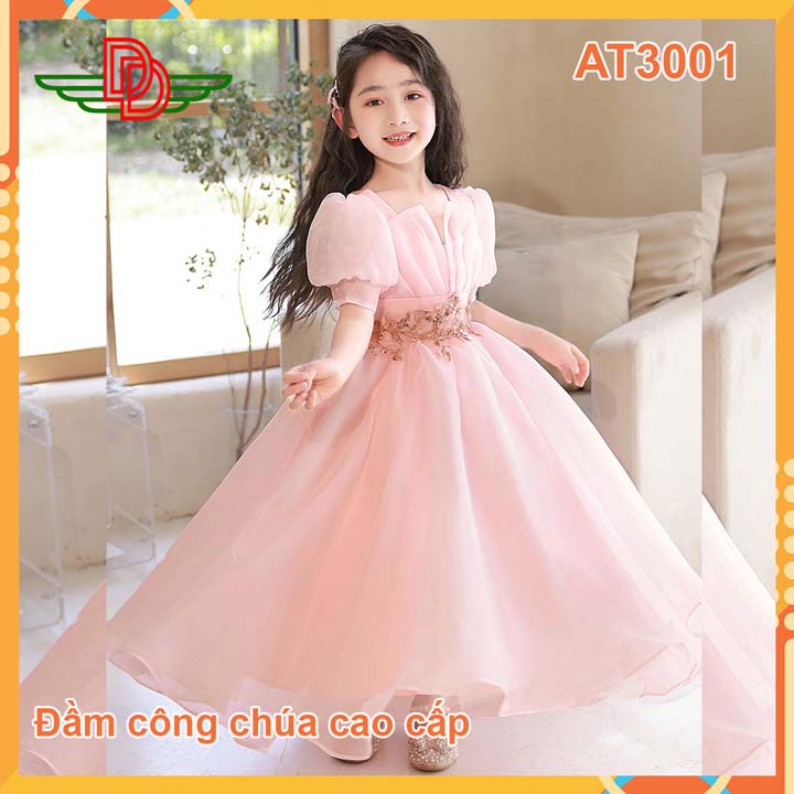 Đầm công chúa bé gái xòe tự nhiên cao cấp hồng-at3001